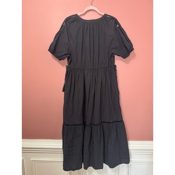 Madewell Poplin Ladder Embroidered Midi Dress in Black Size XL - Picture 5 of 5